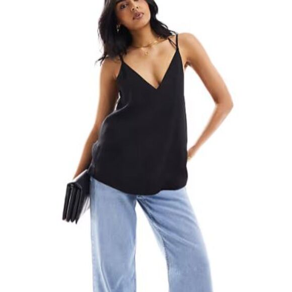 NEW Armani Exchange Sleeveless Baby Doll Top Black V-Neck Tie At Neck Black XL - Picture 1 of 7